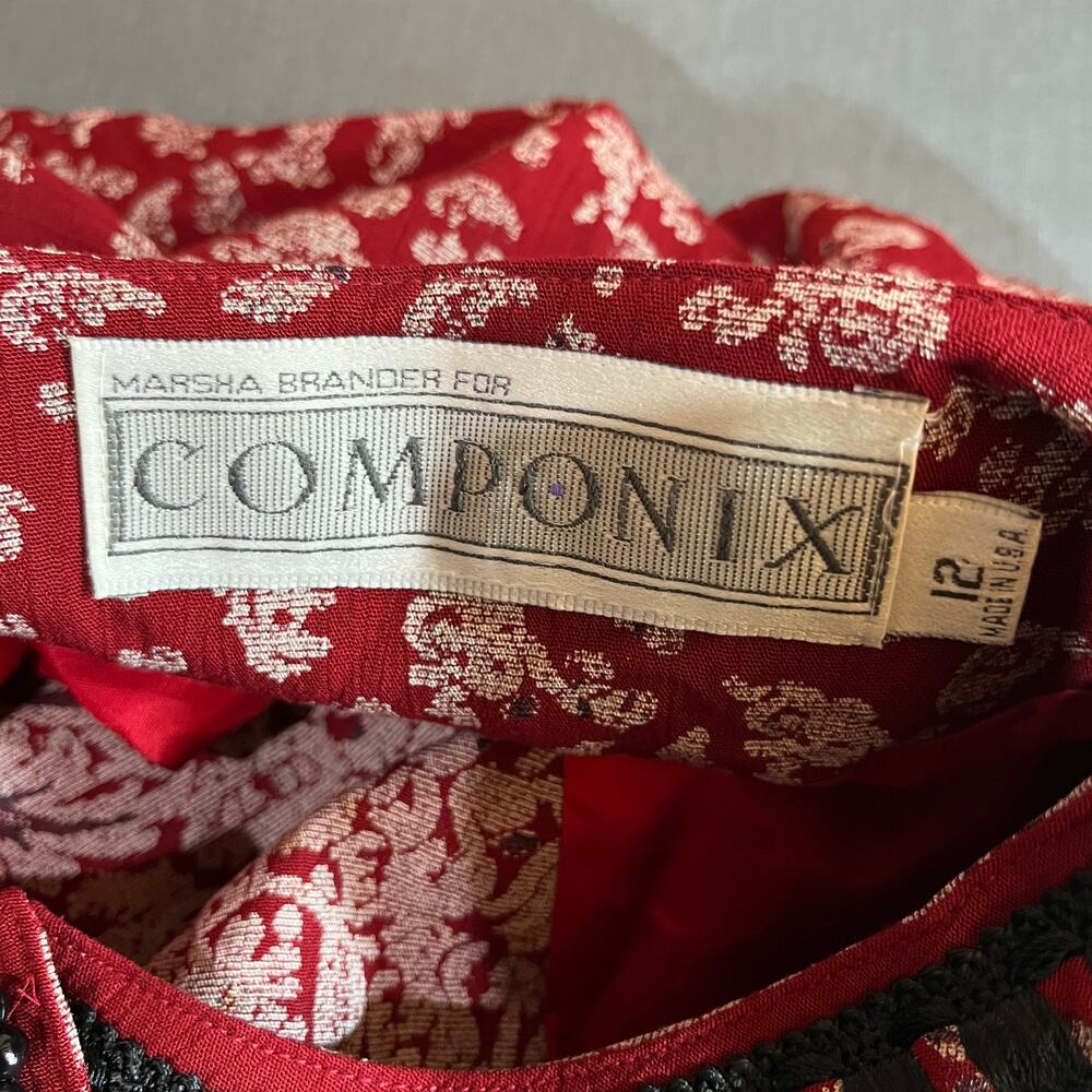 Marsha Brander Componix Tapestry Blazer Jacket Womens 12 Red Floral Jacquard NEW - Picture 6 of 9